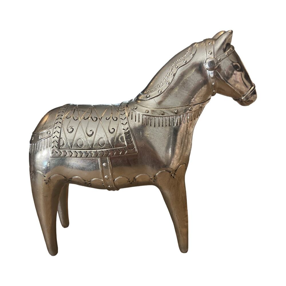 VTG Cast Aluminum Swedish Dala Horse Sculpture Figurine 9" Mid century Scandinav